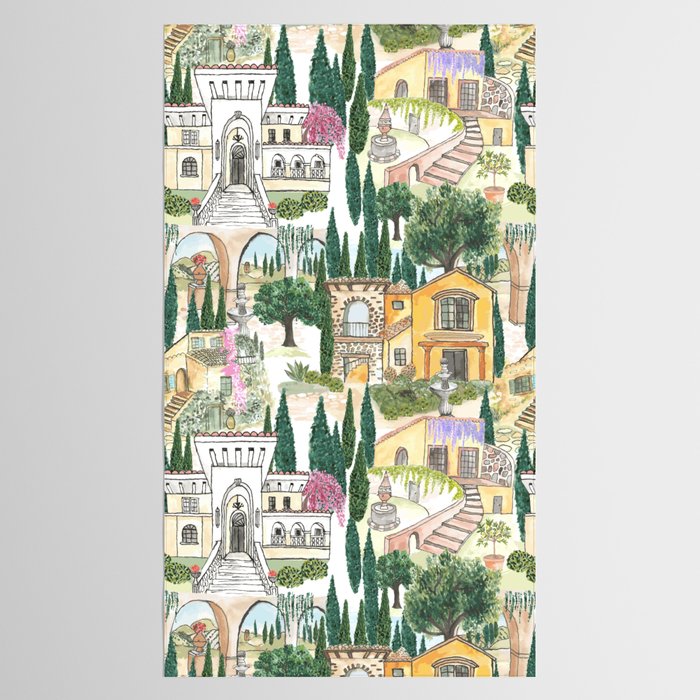 Tuscan villas watercolor Tablecloth Gallery Image 2