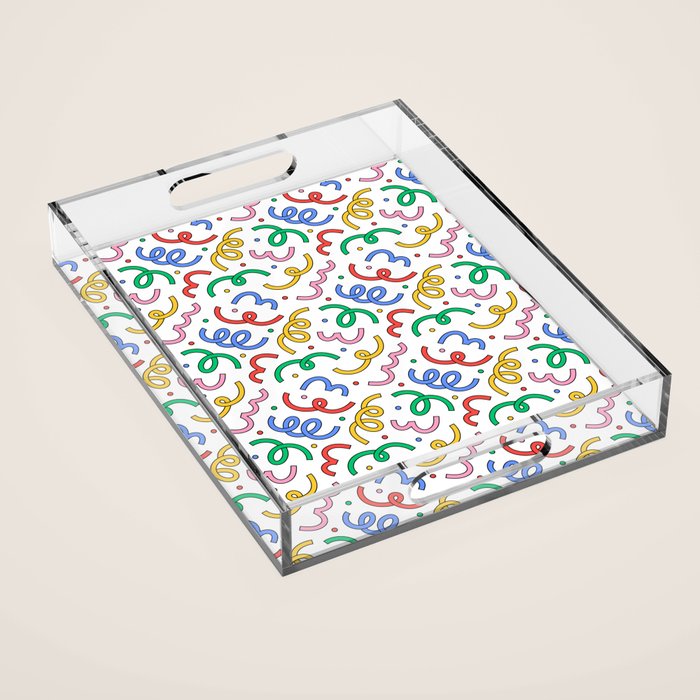 Colorful abstract fun line doodle pattern Acrylic Tray Gallery Image 1
