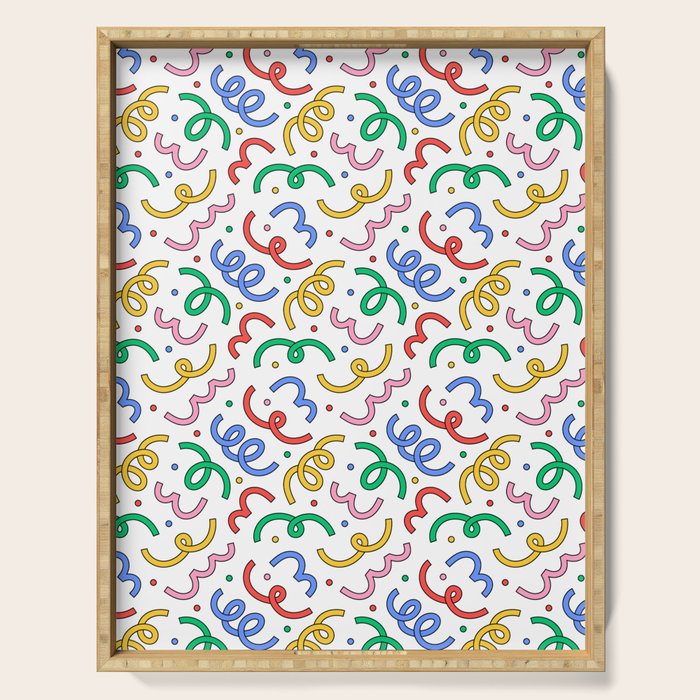 Colorful abstract fun line doodle pattern Serving Tray Gallery Image 1