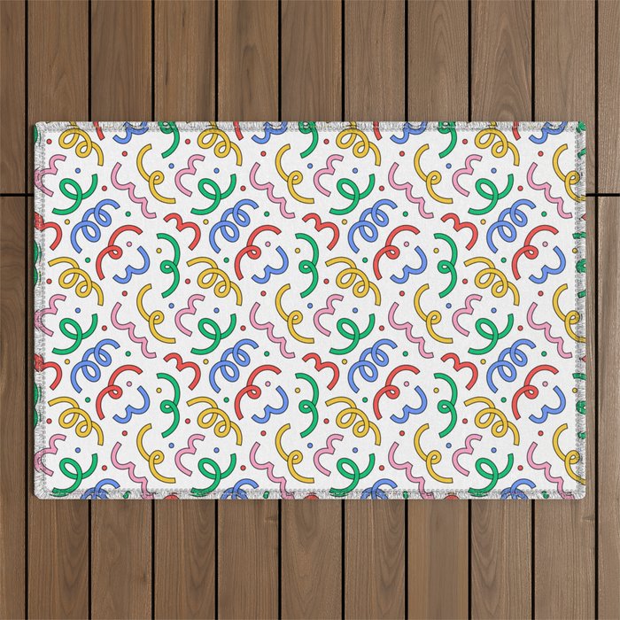 Colorful abstract fun line doodle pattern Outdoor Rug Gallery Image 1