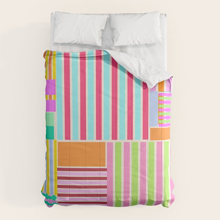 Bold Geometric Stripes and Blocks Pattern in Vibrant Colors Comforter Gallery Image 6