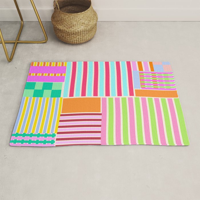 Bold Geometric Stripes and Blocks Pattern in Vibrant Colors Rug Gallery Image 1