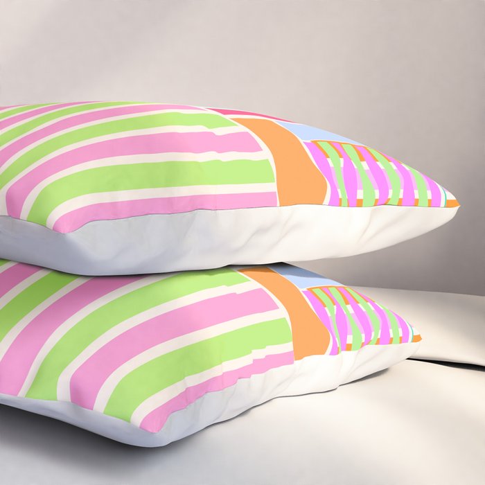 Bold Geometric Stripes and Blocks Pattern in Vibrant Colors Pillow Sham Gallery Image 3