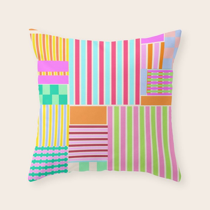 Bold Geometric Stripes and Blocks Pattern in Vibrant Colors Throw Pillow Gallery Image 6