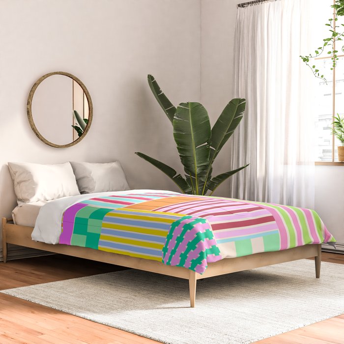 Bold Geometric Stripes and Blocks Pattern in Vibrant Colors Comforter Gallery Image 2