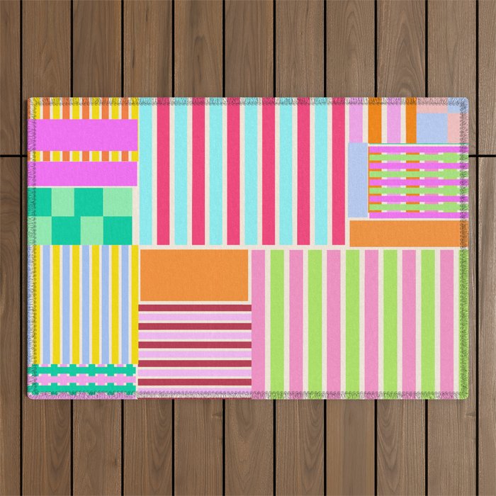 Bold Geometric Stripes and Blocks Pattern in Vibrant Colors Outdoor Rug Gallery Image 1