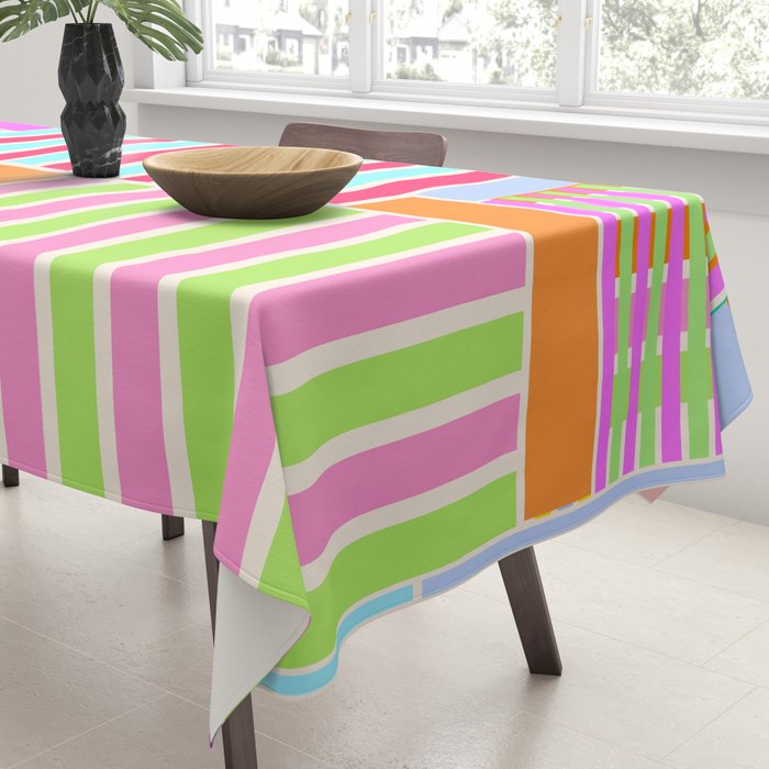 Bold Geometric Stripes and Blocks Pattern in Vibrant Colors Tablecloth Gallery Image 3