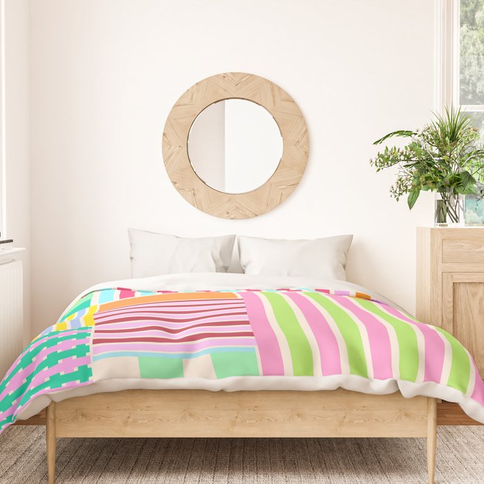 Bold Geometric Stripes and Blocks Pattern in Vibrant Colors Duvet Cover Gallery Image 3