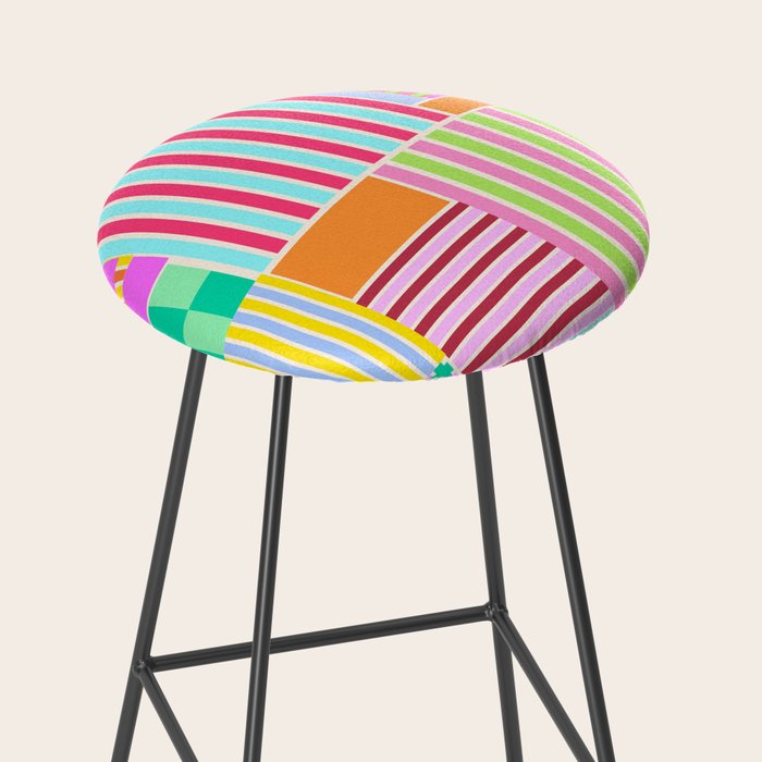 Bold Geometric Stripes and Blocks Pattern in Vibrant Colors Stool Gallery Image 2