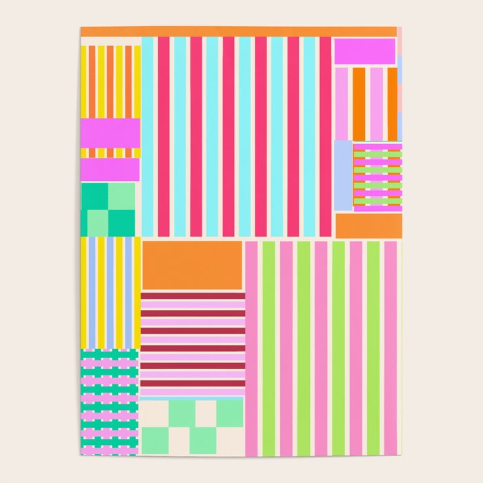 Bold Geometric Stripes and Blocks Pattern in Vibrant Colors Poster Gallery Image 1