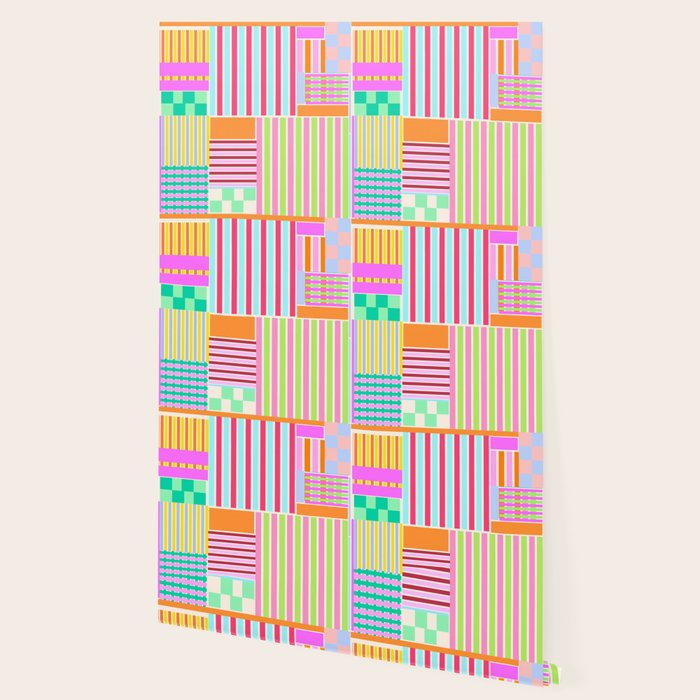 Bold Geometric Stripes and Blocks Pattern in Vibrant Colors Wallpaper Gallery Image 2