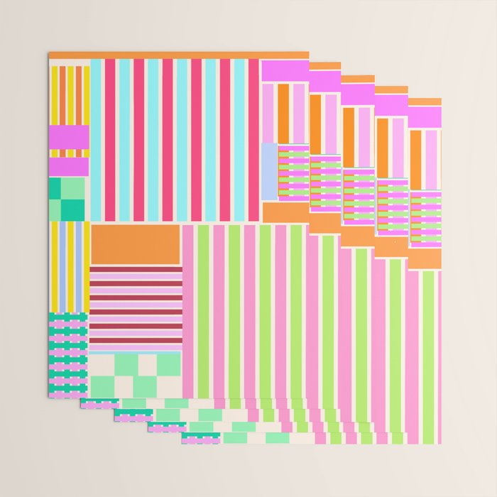 Bold Geometric Stripes and Blocks Pattern in Vibrant Colors Wrapping Paper Gallery Image 3