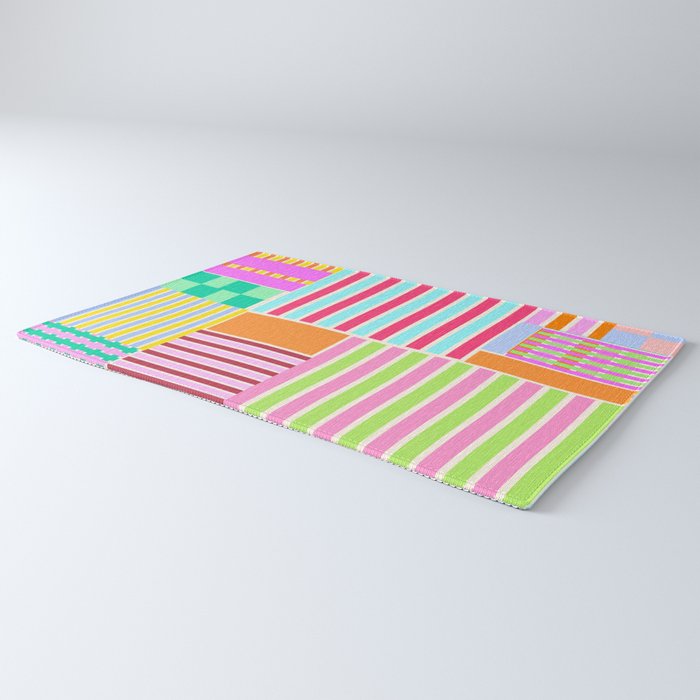 Bold Geometric Stripes and Blocks Pattern in Vibrant Colors Rug Gallery Image 3