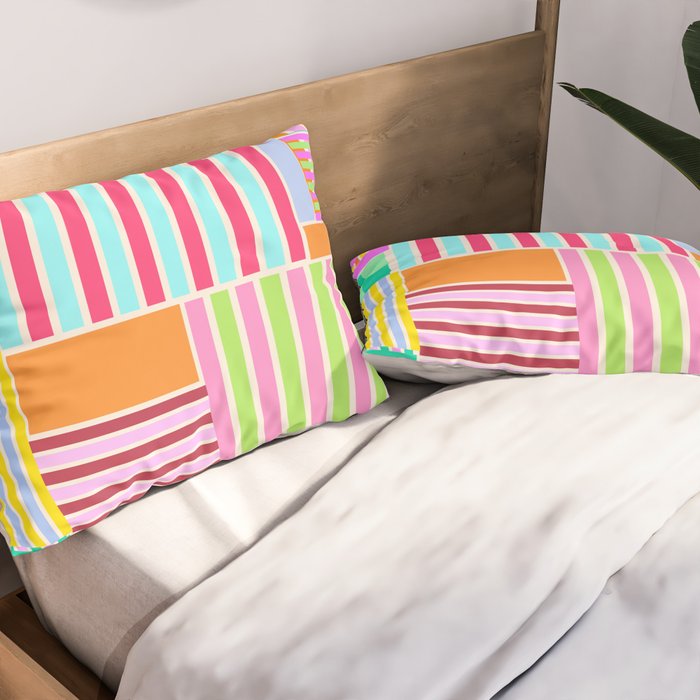 Bold Geometric Stripes and Blocks Pattern in Vibrant Colors Pillow Sham Gallery Image 2