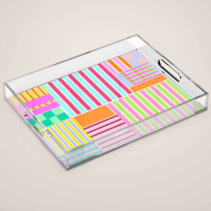 Bold Geometric Stripes and Blocks Pattern in Vibrant Colors Acrylic Tray Gallery Image 1