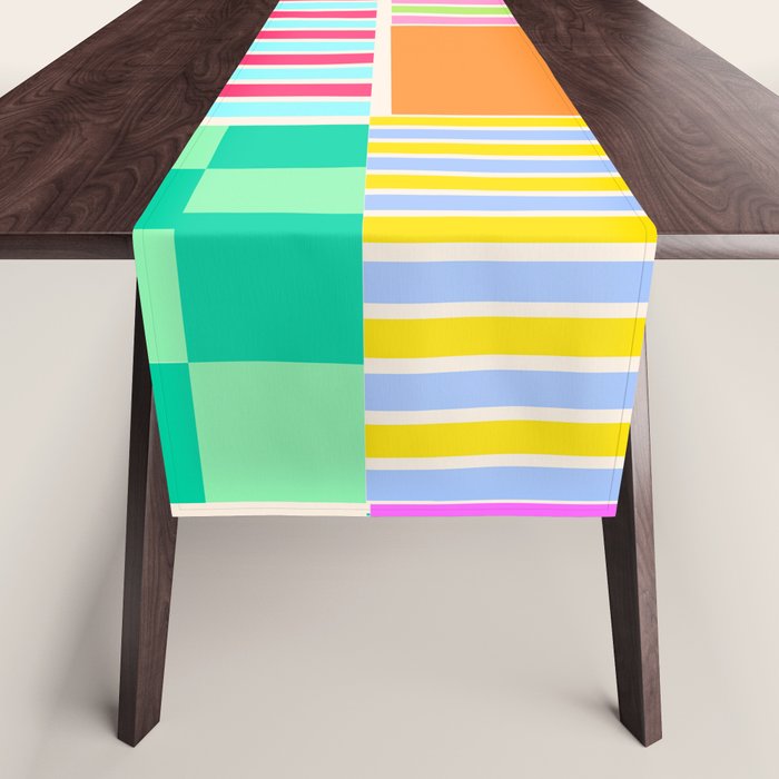 Bold Geometric Stripes and Blocks Pattern in Vibrant Colors Table Runner Gallery Image 1