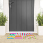 Bold Geometric Stripes and Blocks Pattern in Vibrant Colors Welcome Mat Gallery Image 3
