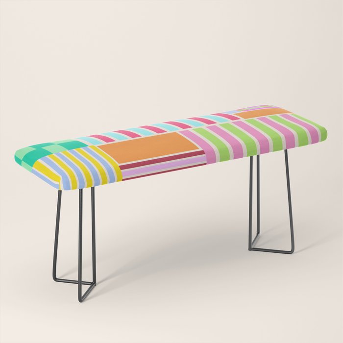 Bold Geometric Stripes and Blocks Pattern in Vibrant Colors Bench Gallery Image 1