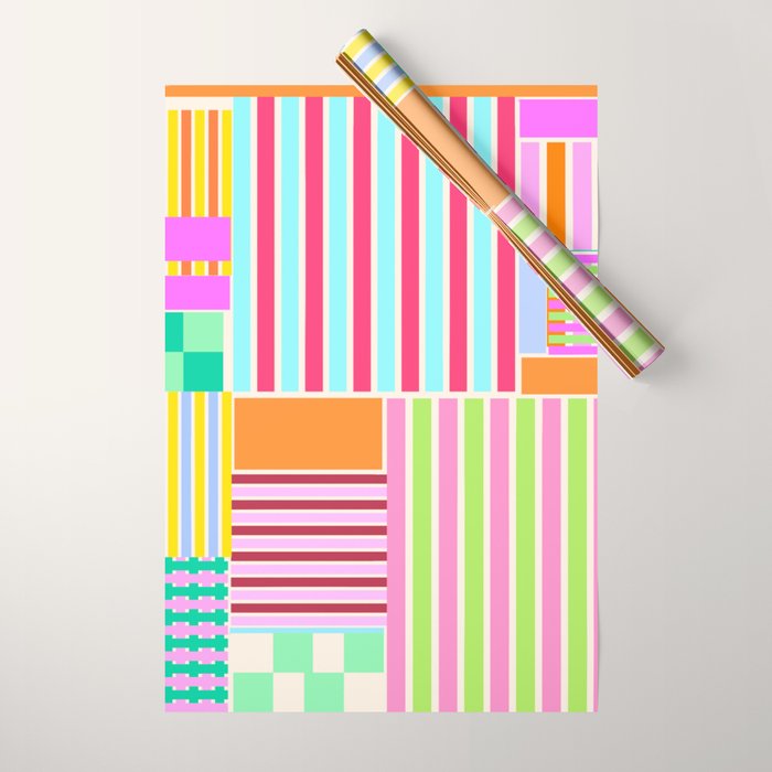 Bold Geometric Stripes and Blocks Pattern in Vibrant Colors Wrapping Paper Gallery Image 1