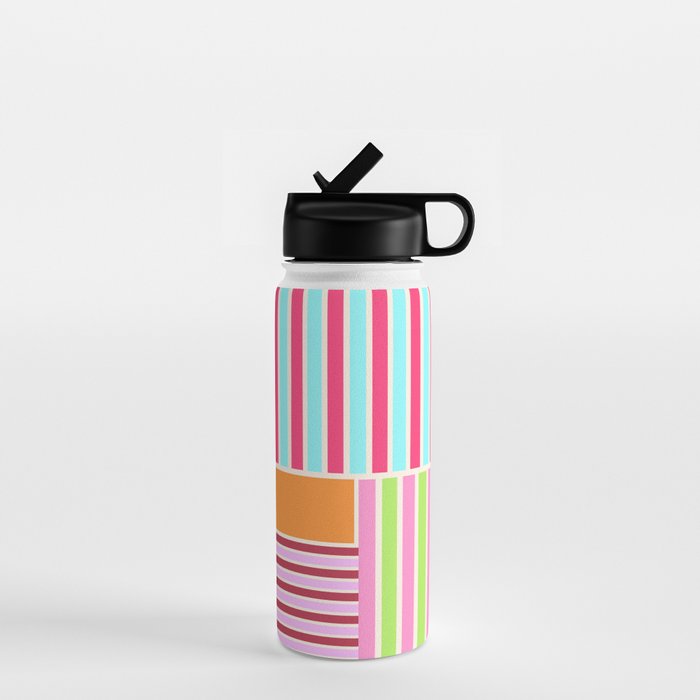 Bold Geometric Stripes and Blocks Pattern in Vibrant Colors Water Bottle Gallery Image 1