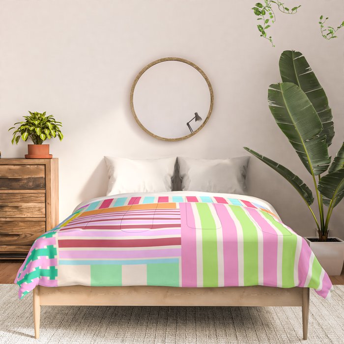 Bold Geometric Stripes and Blocks Pattern in Vibrant Colors Comforter Gallery Image 3