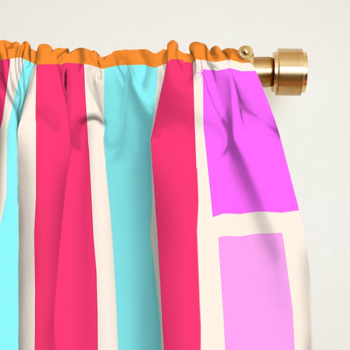 Bold Geometric Stripes and Blocks Pattern in Vibrant Colors Window Curtain Gallery Image 2