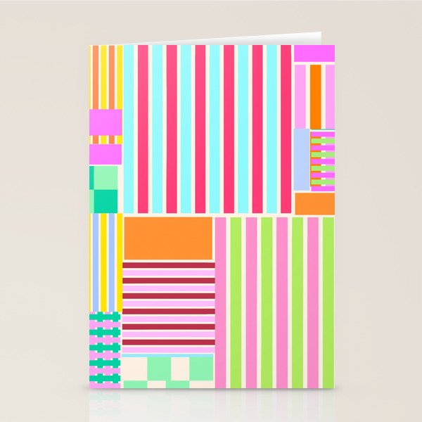 Bold Geometric Stripes and Blocks Pattern in Vibrant Colors Stationery Card Gallery Image 1