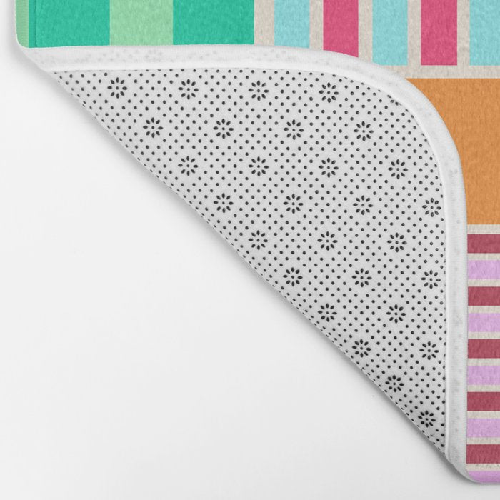 Bold Geometric Stripes and Blocks Pattern in Vibrant Colors Bath Mat Gallery Image 2