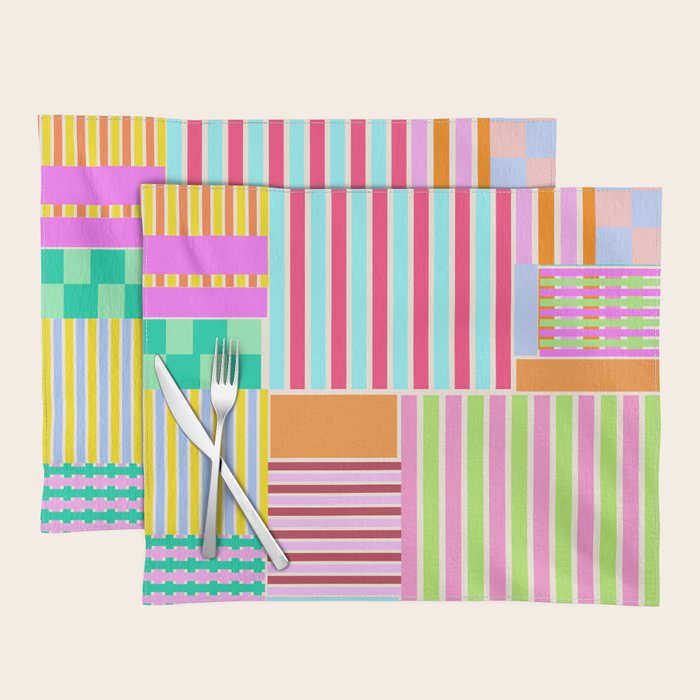 Bold Geometric Stripes and Blocks Pattern in Vibrant Colors Placemat Gallery Image 1
