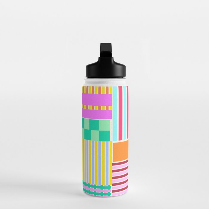Bold Geometric Stripes and Blocks Pattern in Vibrant Colors Water Bottle Gallery Image 3