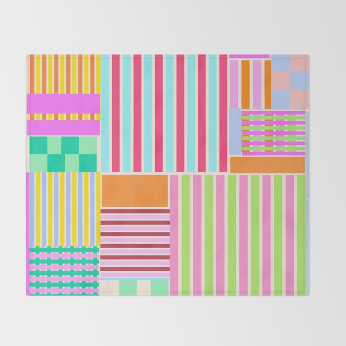 Bold Geometric Stripes and Blocks Pattern in Vibrant Colors Throw Blanket Gallery Image 2