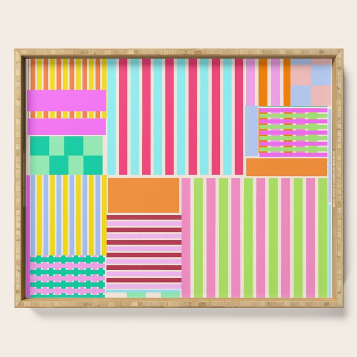 Bold Geometric Stripes and Blocks Pattern in Vibrant Colors Serving Tray Gallery Image 1
