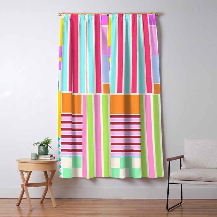 Bold Geometric Stripes and Blocks Pattern in Vibrant Colors Window Curtain Gallery Image 5