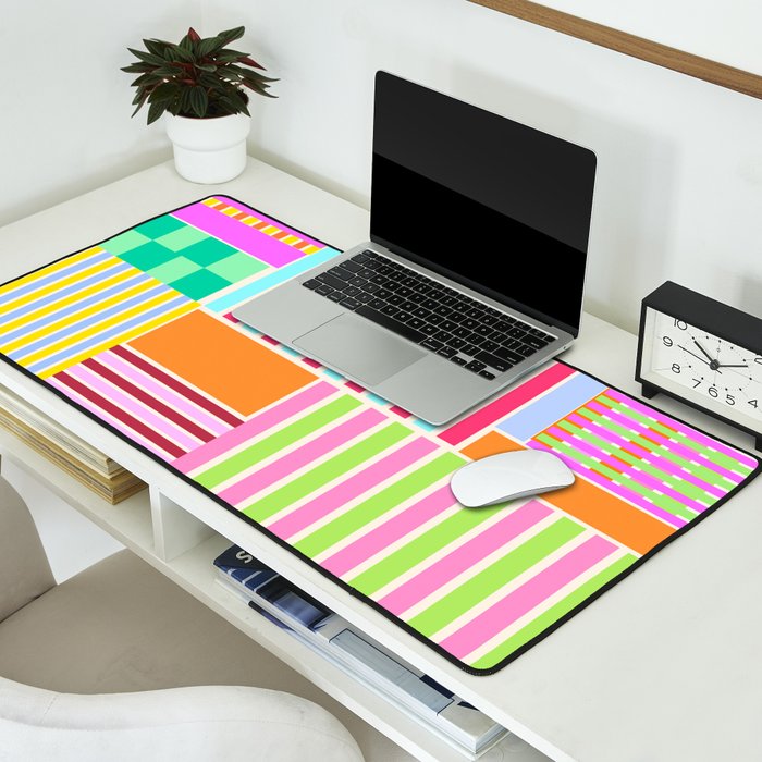 Bold Geometric Stripes and Blocks Pattern in Vibrant Colors Desk Mat Gallery Image 2