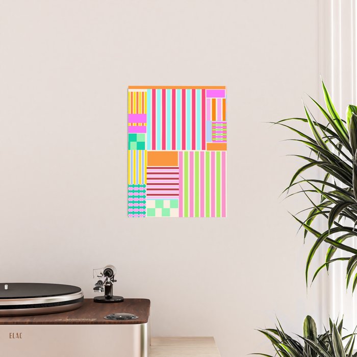 Bold Geometric Stripes and Blocks Pattern in Vibrant Colors Poster Gallery Image 2