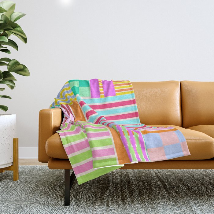 Bold Geometric Stripes and Blocks Pattern in Vibrant Colors Throw Blanket Gallery Image 1