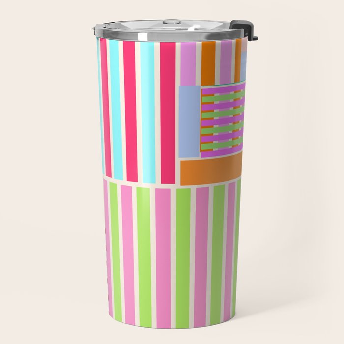 Bold Geometric Stripes and Blocks Pattern in Vibrant Colors Travel Mug Gallery Image 2