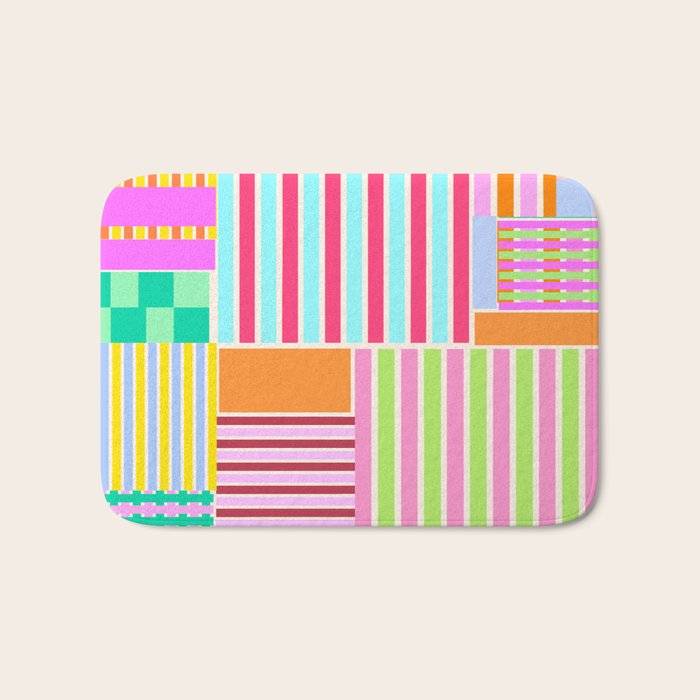 Bold Geometric Stripes and Blocks Pattern in Vibrant Colors Bath Mat Gallery Image 1