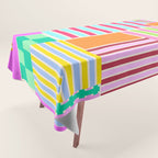 Bold Geometric Stripes and Blocks Pattern in Vibrant Colors Tablecloth Gallery Image 1