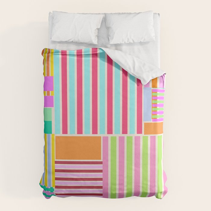 Bold Geometric Stripes and Blocks Pattern in Vibrant Colors Duvet Cover Gallery Image 6