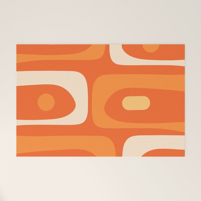 Mid Century Modern Piquet Abstract Pattern Orange Yellow Tangerine Cream Welcome Mat Gallery Image 1