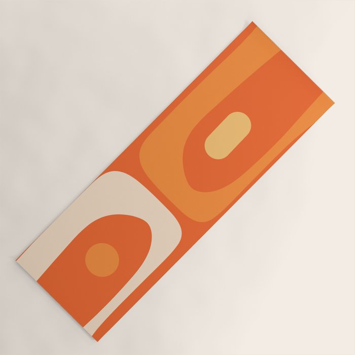 Mid Century Modern Piquet Abstract Pattern Orange Yellow Tangerine Cream Yoga Mat Gallery Image 1