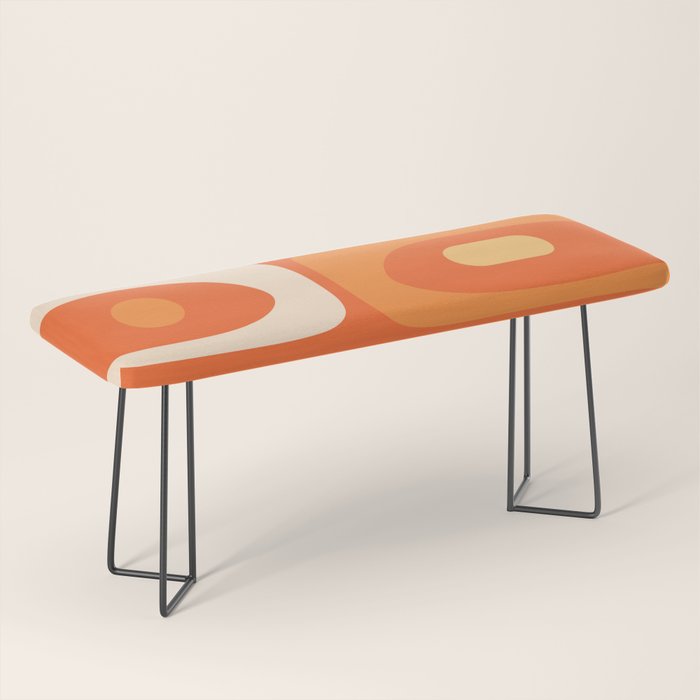Mid Century Modern Piquet Abstract Pattern Orange Yellow Tangerine Cream Bench Gallery Image 1