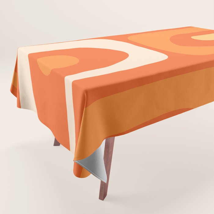 Mid Century Modern Piquet Abstract Pattern Orange Yellow Tangerine Cream Tablecloth Gallery Image 1