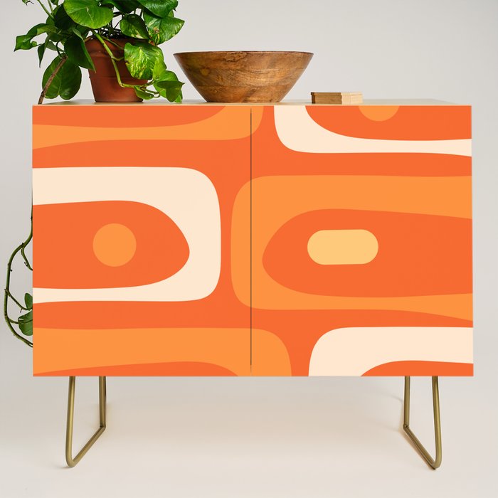 Mid Century Modern Piquet Abstract Pattern Orange Yellow Tangerine Cream Credenza Gallery Image 1