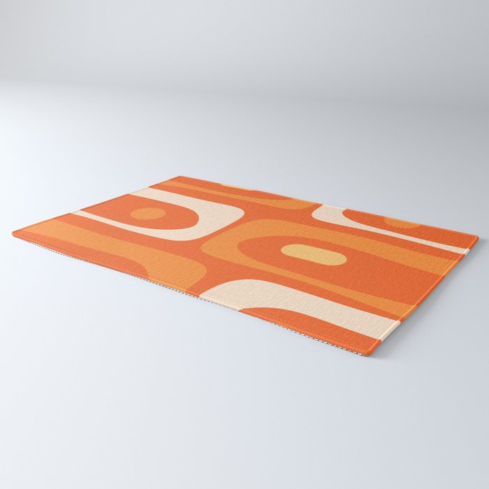 Mid Century Modern Piquet Abstract Pattern Orange Yellow Tangerine Cream Rug Gallery Image 3