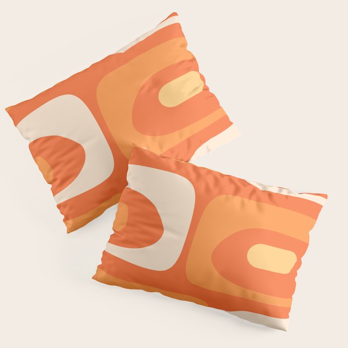 Mid Century Modern Piquet Abstract Pattern Orange Yellow Tangerine Cream Pillow Sham Gallery Image 1