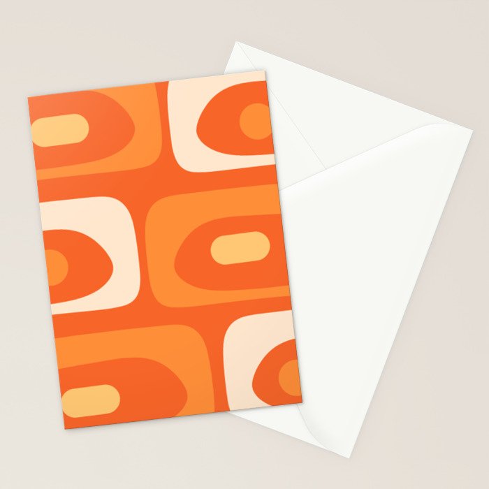 Mid Century Modern Piquet Abstract Pattern Orange Yellow Tangerine Cream Stationery Card Gallery Image 2