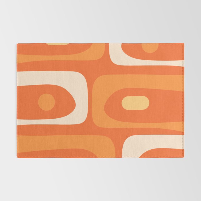 Mid Century Modern Piquet Abstract Pattern Orange Yellow Tangerine Cream Rug Gallery Image 2