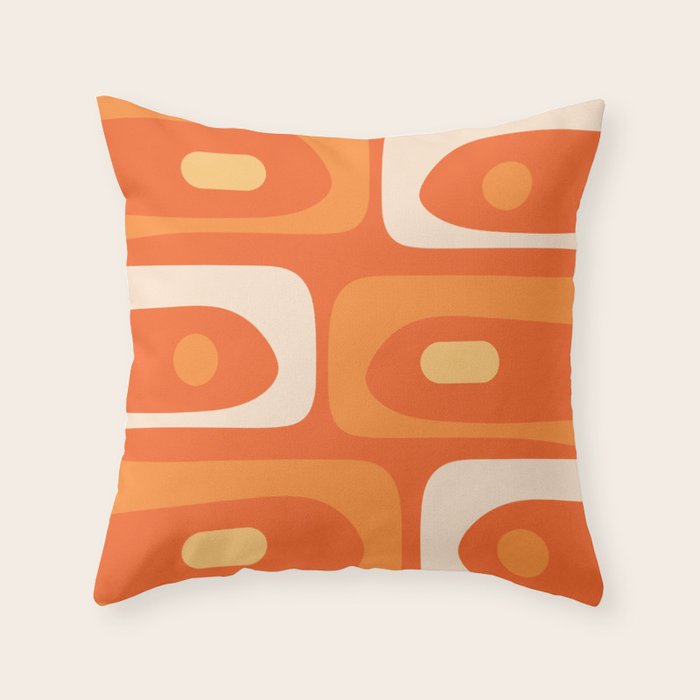 Mid Century Modern Piquet Abstract Pattern Orange Yellow Tangerine Cream Throw Pillow Gallery Image 6